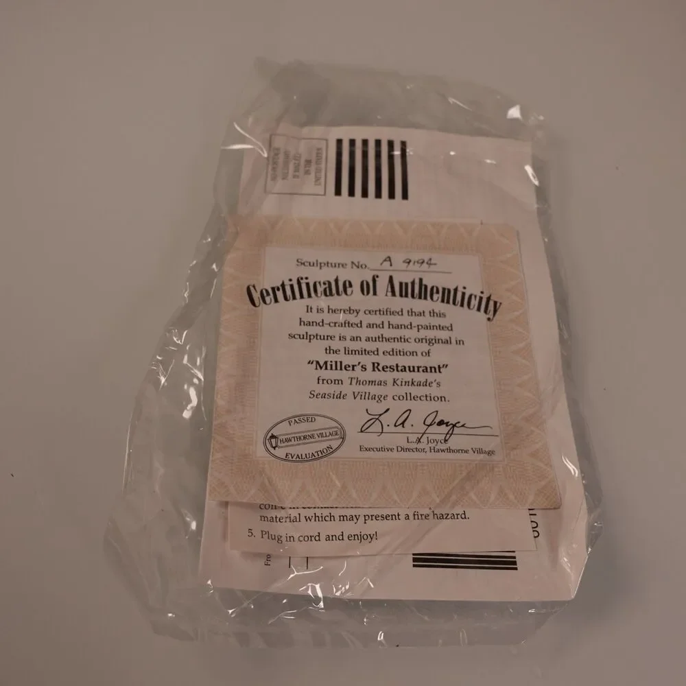 Hawthorne Village Seaside Thomas Kinkade Millers Restaurant Lighted COA 79737